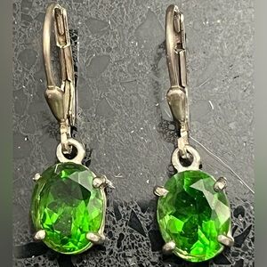 Sterling silver green CZ dangle leverback dangle ladies earrings vintage HSN